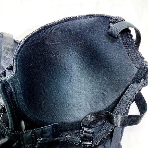 Rene Rofe Bra Black Lace Convertible Demi 38 D Underwire Pushup Padded Sexy - Picture 9 of 15